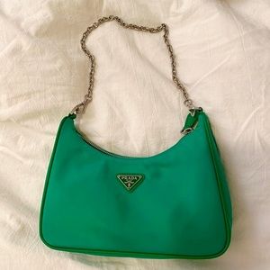 Prada 2005 re-edition green nylon chain bag with strap